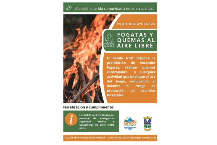 Prohibición uso de fuego por Estado de Emergencia
